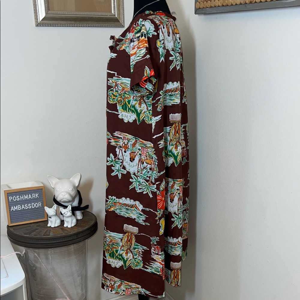 Vintage Made in Hawaii Brown Tropical Print Short-Sleeve Shift Dress Sz.M - Picture 3 of 12